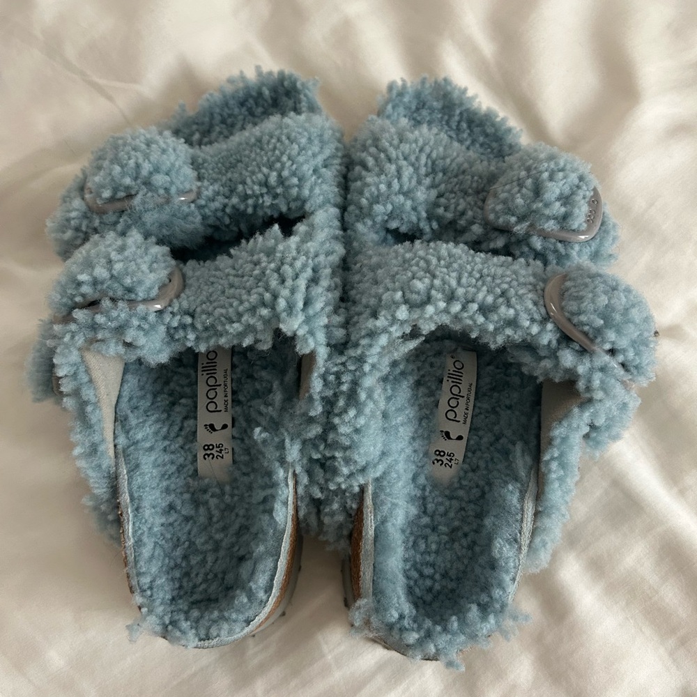 Birkenstock Blue Fuzzy Sandals